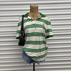 Green Y2K striped express polo shirt